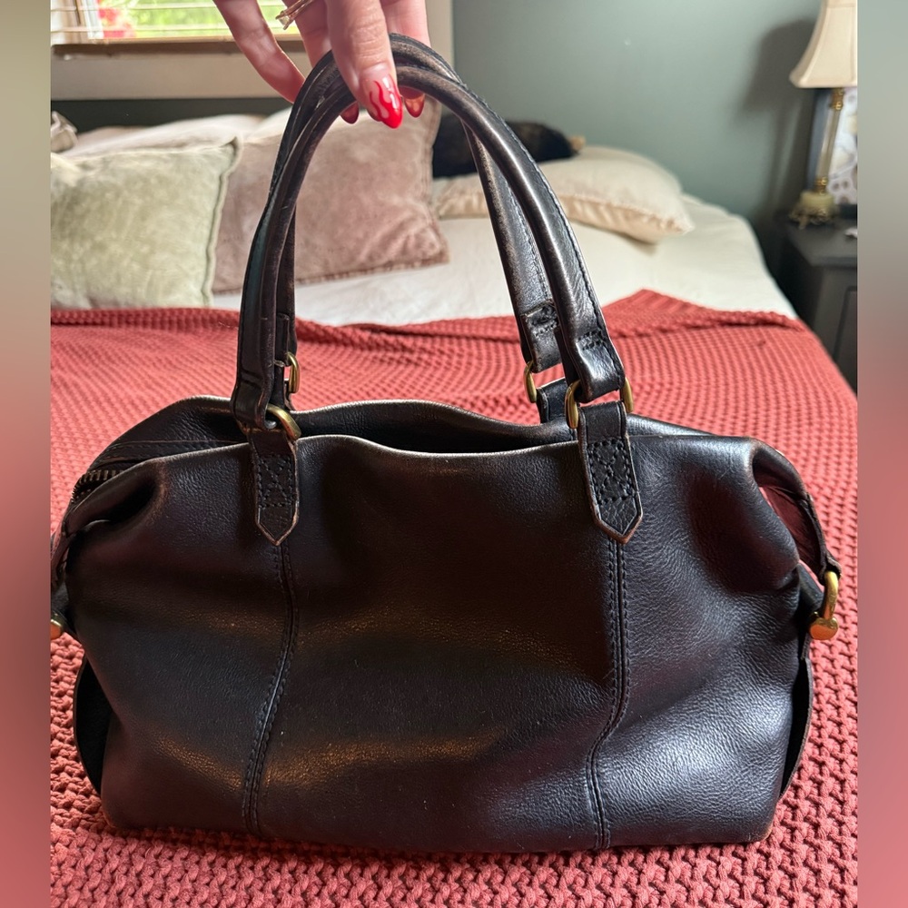 Elegant Black/dark brown Leather Handbag